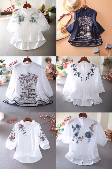 Casual com flor patten algodão manga 3/4 camisa fashion de roupas femininas