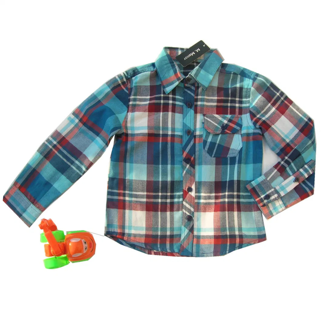 100% Cotton Plaid Yarn Dyed Kid′s Woven Long Sleeve Shirts