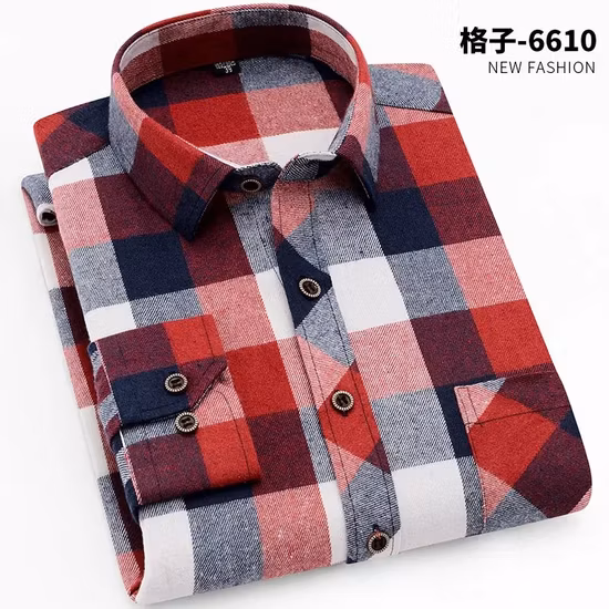 Serigrafia OEM 100% algodão casual manga comprida bordada xadrez camisas de flanela vermelha para homens