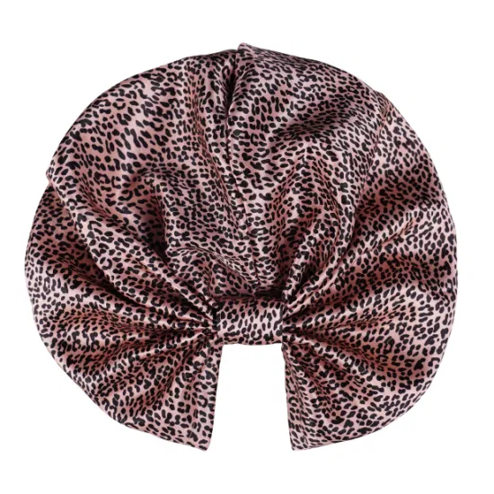 Nova chegada leopardo impressão cruz luxo 100% 6a turbante de cabelo de seda para mulher