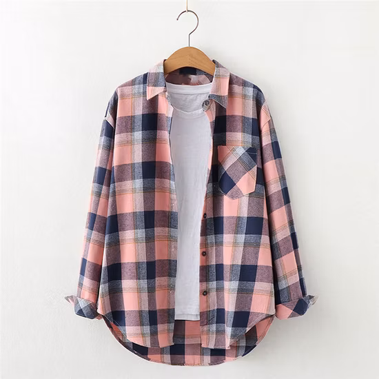 Blusas femininas com botões e manga comprida, camisas xadrez de flanela para mulheres, blusas, jaquetas e casacos