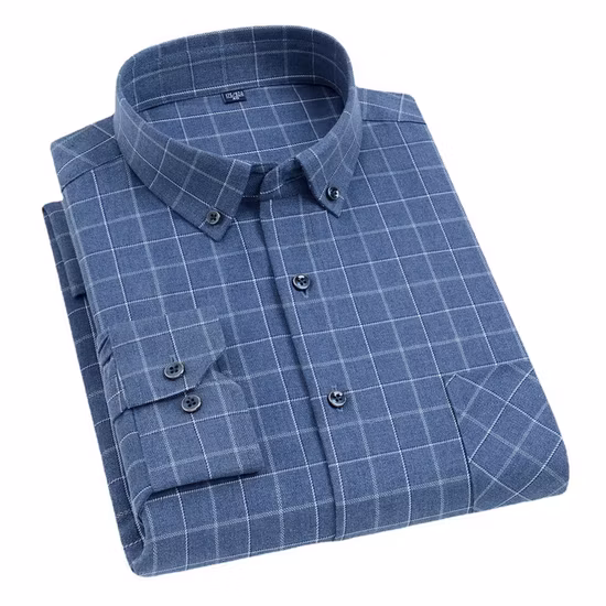 Camisas casuais de flanela xadrez de manga comprida com ajuste regular de botão masculino